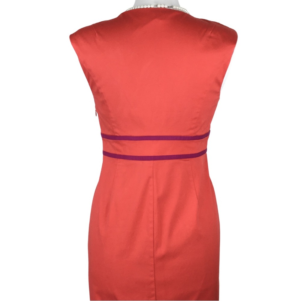 Boden Coral Peach with Fuchsia Ribbon Detail Sleeve Sheath Midi Dress size 8 - Picture 13 of 15